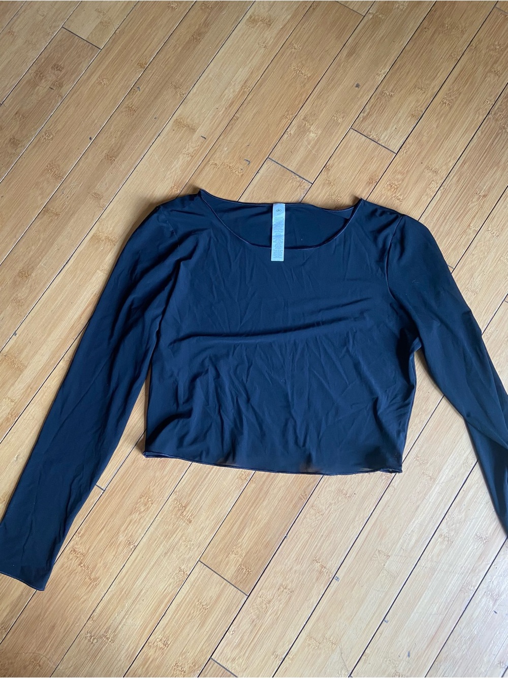 ALO Yoga Black Mesh Long-Sleeve Crop Top